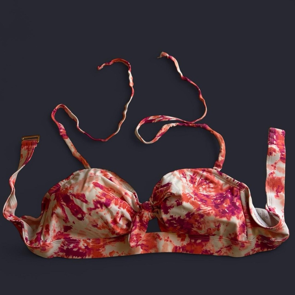 Pink and White Tie Dye Bikini Top Large